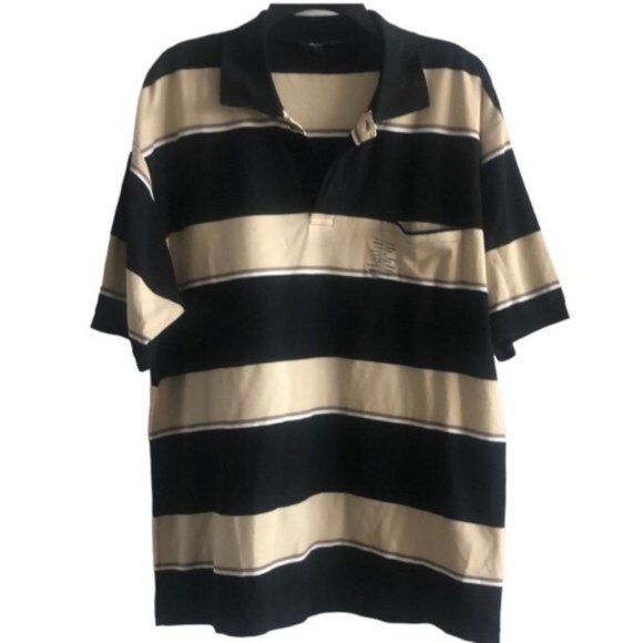 Mayer Basic Black Beige Stripe Polo Shirt For Men 3 button One Pocket XXL - Picture 1 of 7